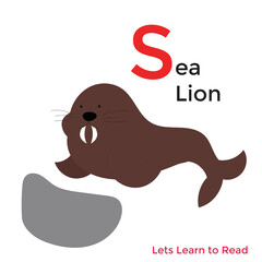 Animal alphabet or reading education animal names. Cute Animal Alphabet. lion, fox, elephant, horse, giraffe, sea lion