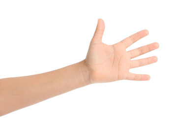 Child's palm on white background