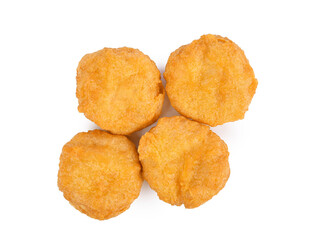 Fried chicken nuggets isolated on white background. Top view