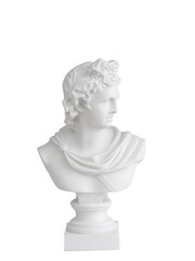 Plaster statue on a stand isolated on a white background.