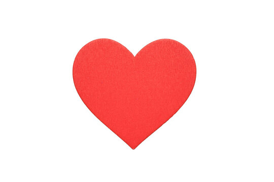 Bright red wooden heart isolated on a white background.