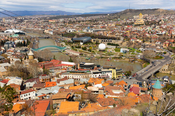 Fototapeta na wymiar Tbilisi, Georgia. Panoramic beautiful picture of cityscape Of spring old town