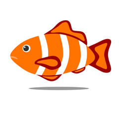 Vector fish flaticon with red orange color with white stripes pattern, living in the waters. Best for property animal decoration images