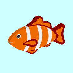 Fish with red orange color with white stripes pattern, living in the waters. Best for property animal decoration images