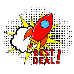 Best Deal. Comic book explosion with text -  Best Deal. Vector bright cartoon illustration in retro pop art style. Can be used for business, marketing and advertising.  Banner flyer pop art comic 