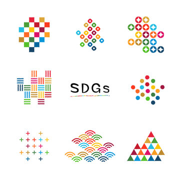 SDGsカラーの和柄パターン　ベクターイラストセット
