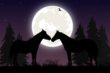 cute horse and moon silhouette graphic