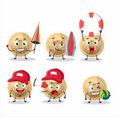 Happy Face chinese coin cartoon character playing on a beach