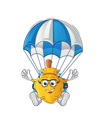 broom skydiving character. cartoon mascot vector