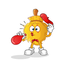 broom pantomime blowing balloon. cartoon mascot vector