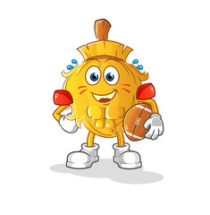 broom playing rugby character. cartoon mascot vector