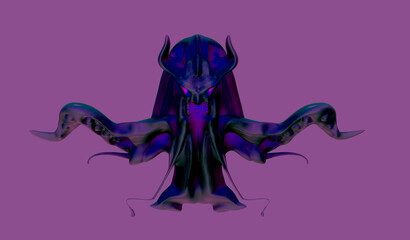 3d illustration of a bull horned demon or of a Lovecraftian, octopus shaman or cultist