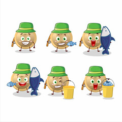 A fisherman chinese coin cartoon picture catch a big fish