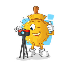 broom photographer character. cartoon mascot vector