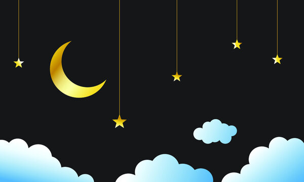 a creative ornament of the crescent, stars, and clouds on black for ramadan theme design. an editable illustration of minimalist template for creative background design.