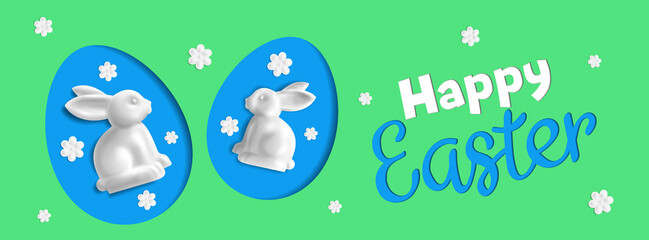 happy easter greeticn card banner with rabbits vetor illustration