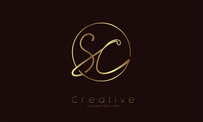 Initial SC Logo. hand drawn letter SC in circle with gold colour. usable for business. personal and company logos. vector illustration - obrazy, fototapety, plakaty