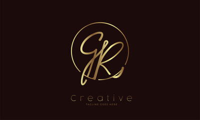 Initial GR Logo. hand drawn letter GR in circle with gold colour. usable for business. personal and company logos. vector illustration - obrazy, fototapety, plakaty