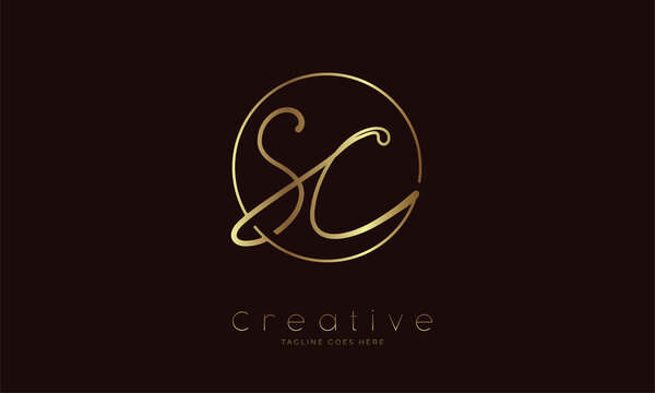 Initial SC Logo. hand drawn letter SC in circle with gold colour. usable for business. personal and company logos. vector illustration