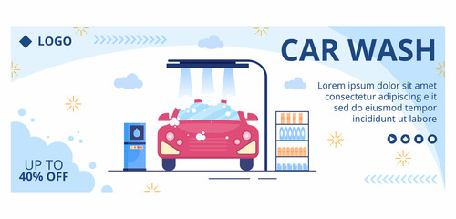 Car Wash Service Cover Template Flat Design Illustration Editable of Square Background Suitable for Social media or Web Internet Ads