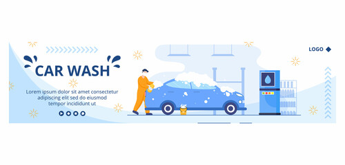 Car Wash Service Banner Template Flat Design Illustration Editable of Square Background Suitable for Social media or Web Internet Ads