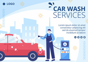 Car Wash Service Brochure Template Flat Design Illustration Editable of Square Background Suitable for Social media or Web Internet Ads