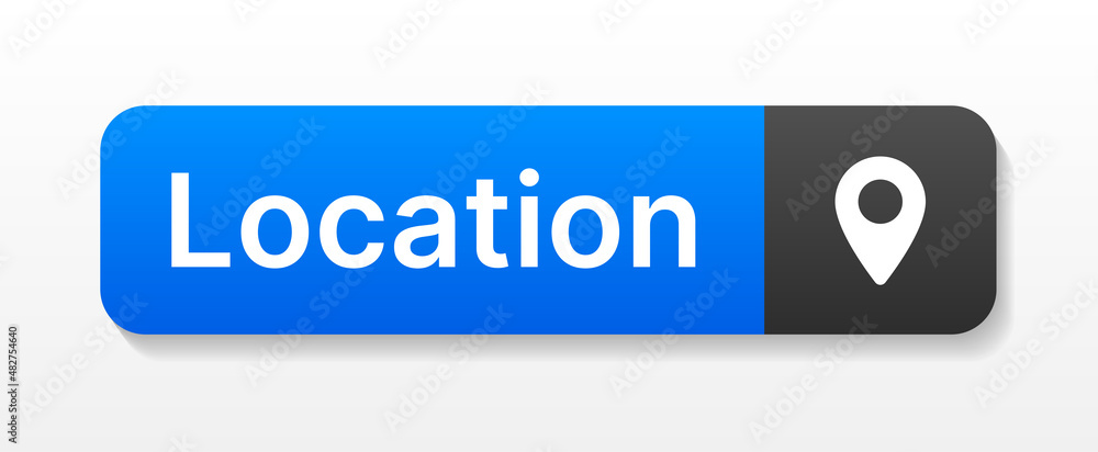 Poster Location web button. Map pin symbol on push button vector illustration. Find location.