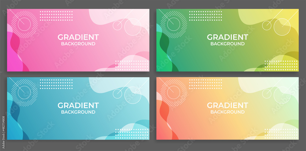Poster a set abstract background design. fluid flow gradient with geometric lines and light effect. motion 