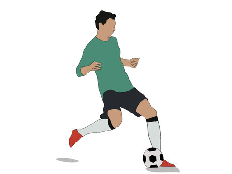 Vector illustration of a flat -faced football player wanting to kick a ball. The sports theme of the football game.