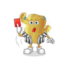 Ginger referee with red card illustration. character vector