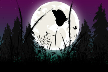 cute butterfly and moon silhouette