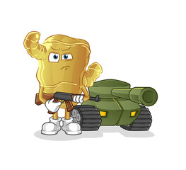 Fototapeta na wymiar Ginger soldier with tank character. cartoon mascot vector
