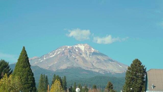 Mt Shasta viewed from McCloud California on clear Fall day during drought Medium
