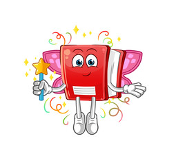 book fairy with wings and stick. cartoon mascot vector