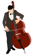 Double bass player. Hands playing contrabass vector illustration