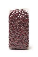 Red Kidney Beans in transparent plastic bag isolated on white background. Packaging template mockup collection. Stand-up Front view package.