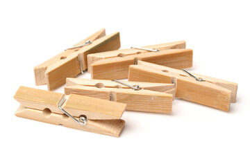 Wooden Clothespin on white background 