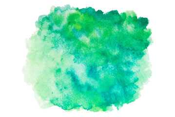 Hand painted green and blue watercolor stained on white background