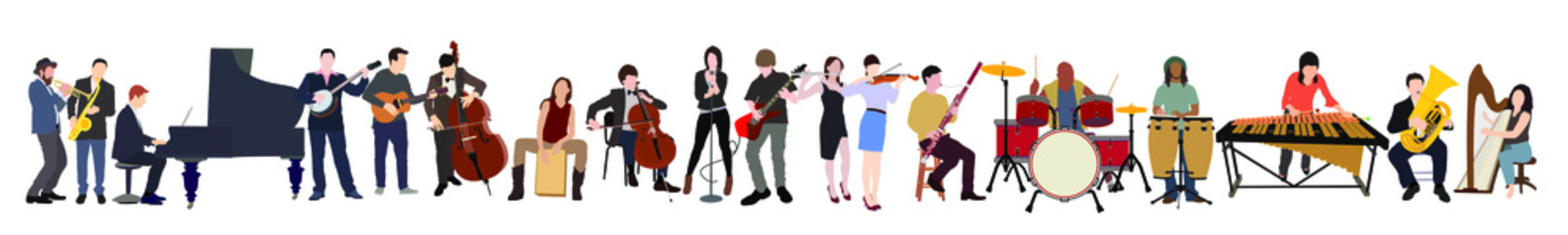 Vector Illustration Set Of Musician Playing Different Instruments
