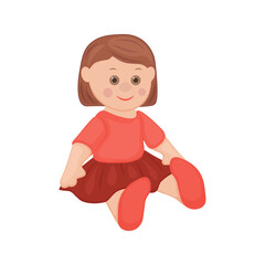Doll. Cute children s toy.A sitting doll in a beautiful dress . Vector illustration isolated on a white background