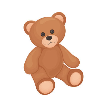 Cute toy bear. A smiling teddy bear toy is sitting on the floor. Teddy bear. Vector illustration isolated on a white background