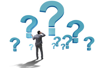 Concept of uncertainty with question and businessman