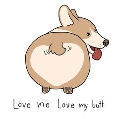 Cute corgi dog, love me love my butt cartoon vector illustration  - 482757458