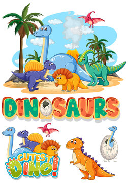 Set of cute dinosaurus cartoon characters