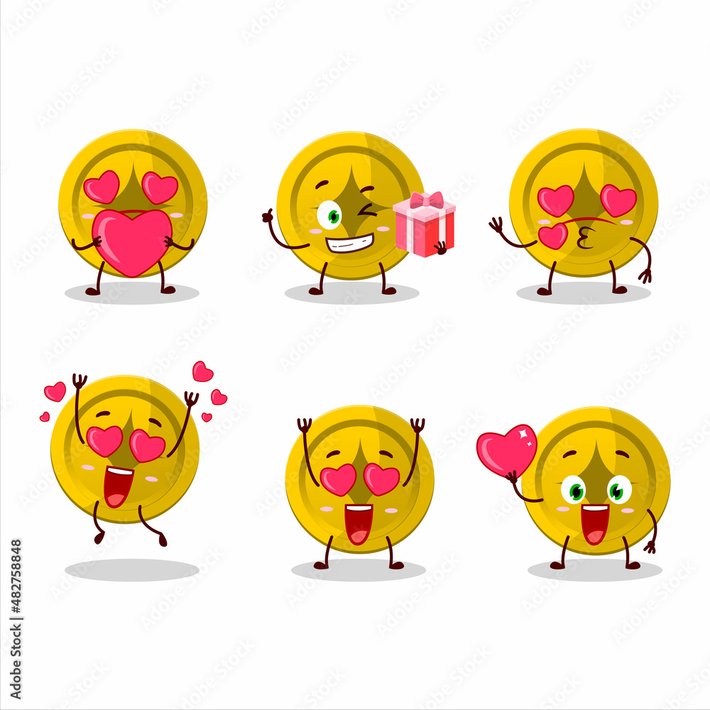 Sticker Gold coin cartoon character with love cute emoticon