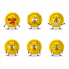 Gold coin cartoon character with nope expression