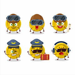 Fototapeta premium Pilot cartoon mascot gold coin with glasses