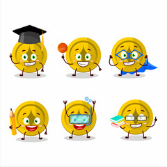 School student of gold coin cartoon character with various expressions