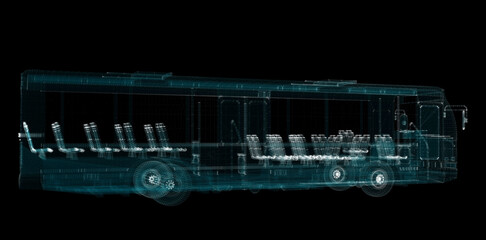 Electric Smart Bus Hologram. Transport, Eco and Technology Concept