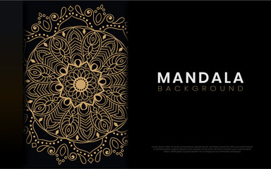 mandala background in black and gold color